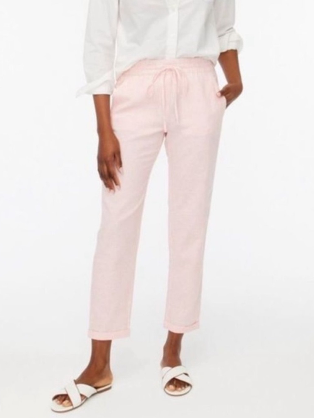 J. Crew Factory Striped Linen-Cotton Blend Drawstring Pant Cropped Spring Beachy